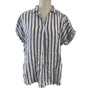 Dash Women's Striped Cap Sleeve Blue White Blouse Top Size XL